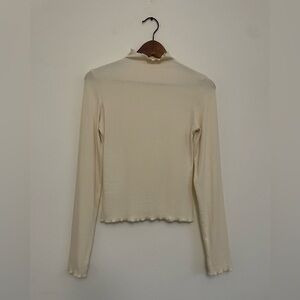 **Basarange-style** lettuce hem ivory base layer turtleneck - semi sheer!